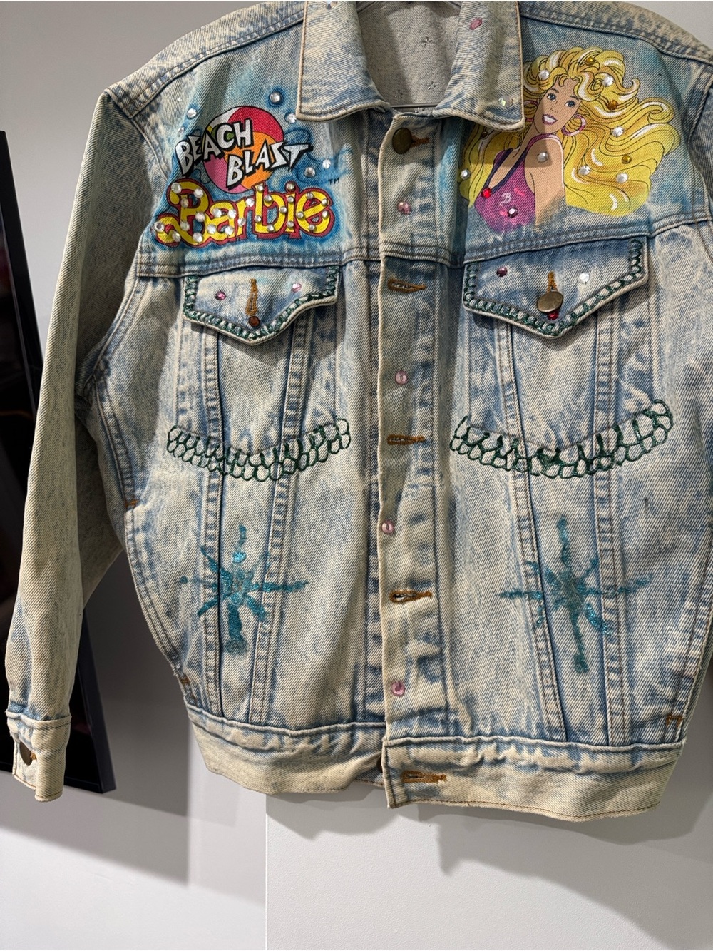 Barbie Hand-Painted Acid Wash Denim Jacket with Colorful Graphics P 13